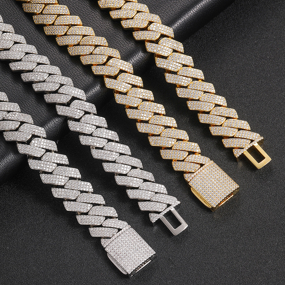 20 mm Diamond-Shaped Iced Cuban Copper Bracelet with Cubic Zirconia - CHA198 product image