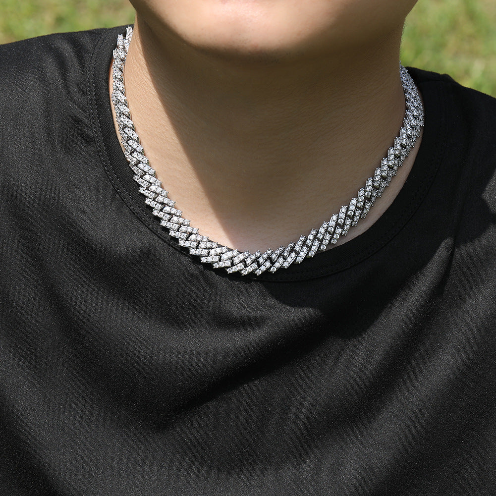 Men’s Iced Geometric Cuban Link Chain Necklace Bracelet with Cubic Zirconia, Gold Plated or Silver Plated Statement Jewelry product image