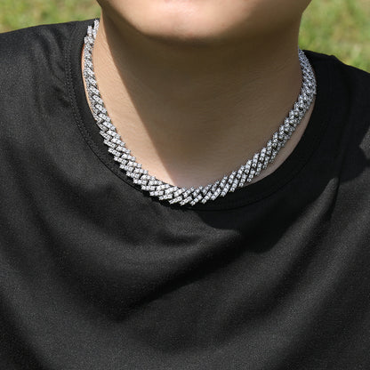 Men’s Iced Geometric Cuban Link Chain Necklace Bracelet with Cubic Zirconia, Gold Plated or Silver Plated Statement Jewelry