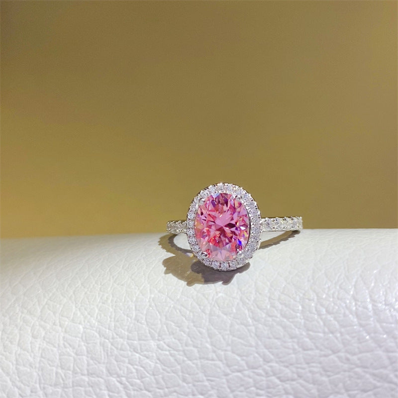 Pink Oval Moissanite Halo Ring for Women, 1 to 5 Carat Statement Engagement Ring product image