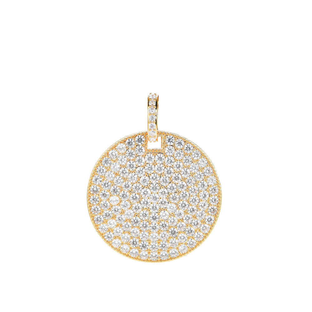 Hip Hop Minimalist Geometric Round Cubic Zirconia Pendant Necklace for Men and Women
