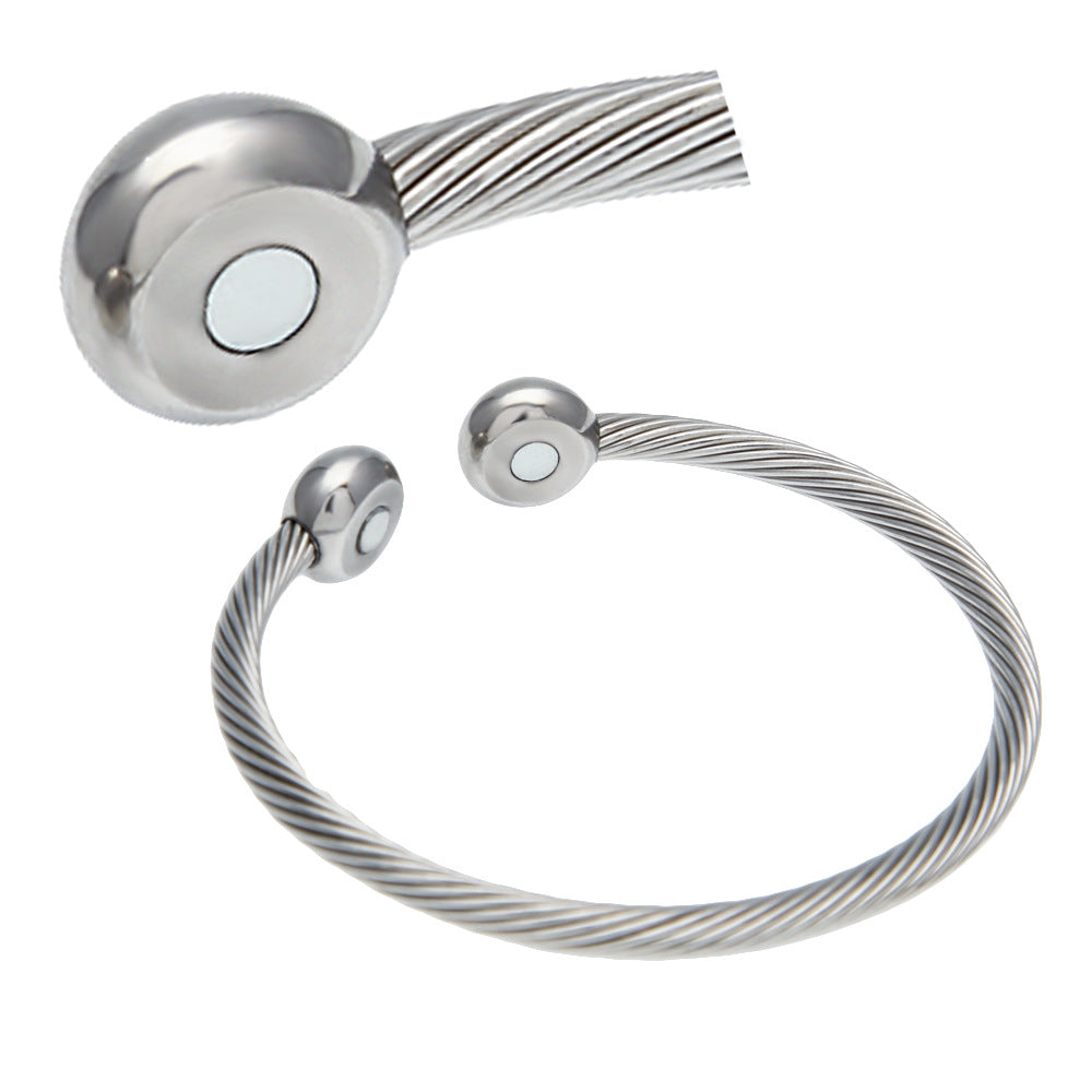 Unisex Stainless Steel Open Cuff Bracelet – Minimalist Twisted Wire Bangle in Silver Tone product image