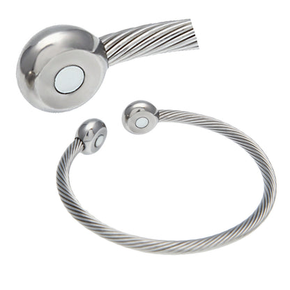 Unisex Stainless Steel Open Cuff Bracelet – Minimalist Twisted Wire Bangle in Silver Tone