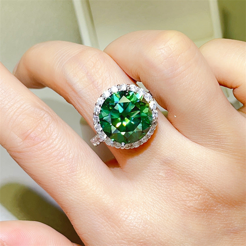 Green Moissanite Halo Ring for Women, 5 Carat Round Statement Engagement Ring product image