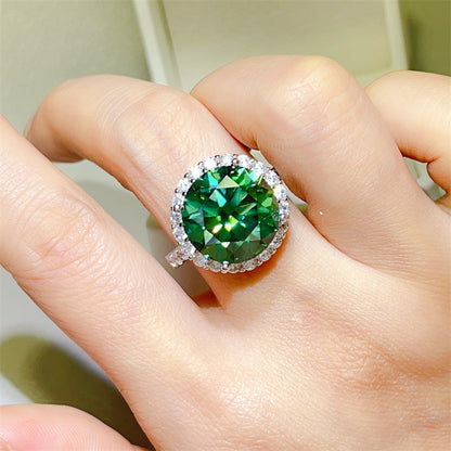 Green Moissanite Halo Ring for Women, 5 Carat Round Statement Engagement Ring