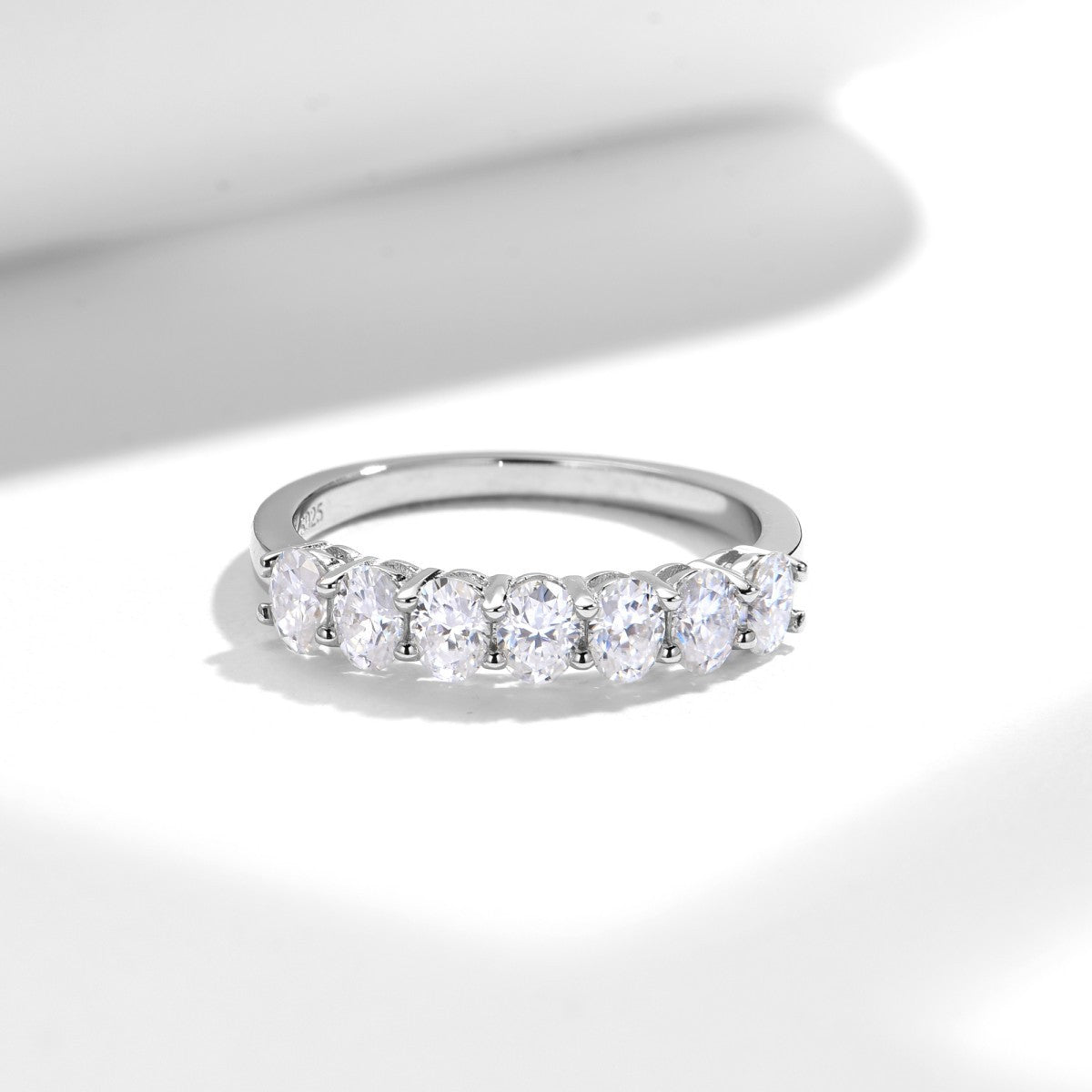 S925 Moissanite Row Ring for Women, Round-Cut Band Ring product image