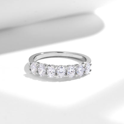 S925 Moissanite Row Ring for Women, Round-Cut Band Ring