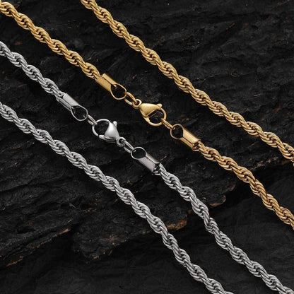 2-10 mm Polished Rope Chain Hip Hop Necklace with Stainless steel Base - CHA094