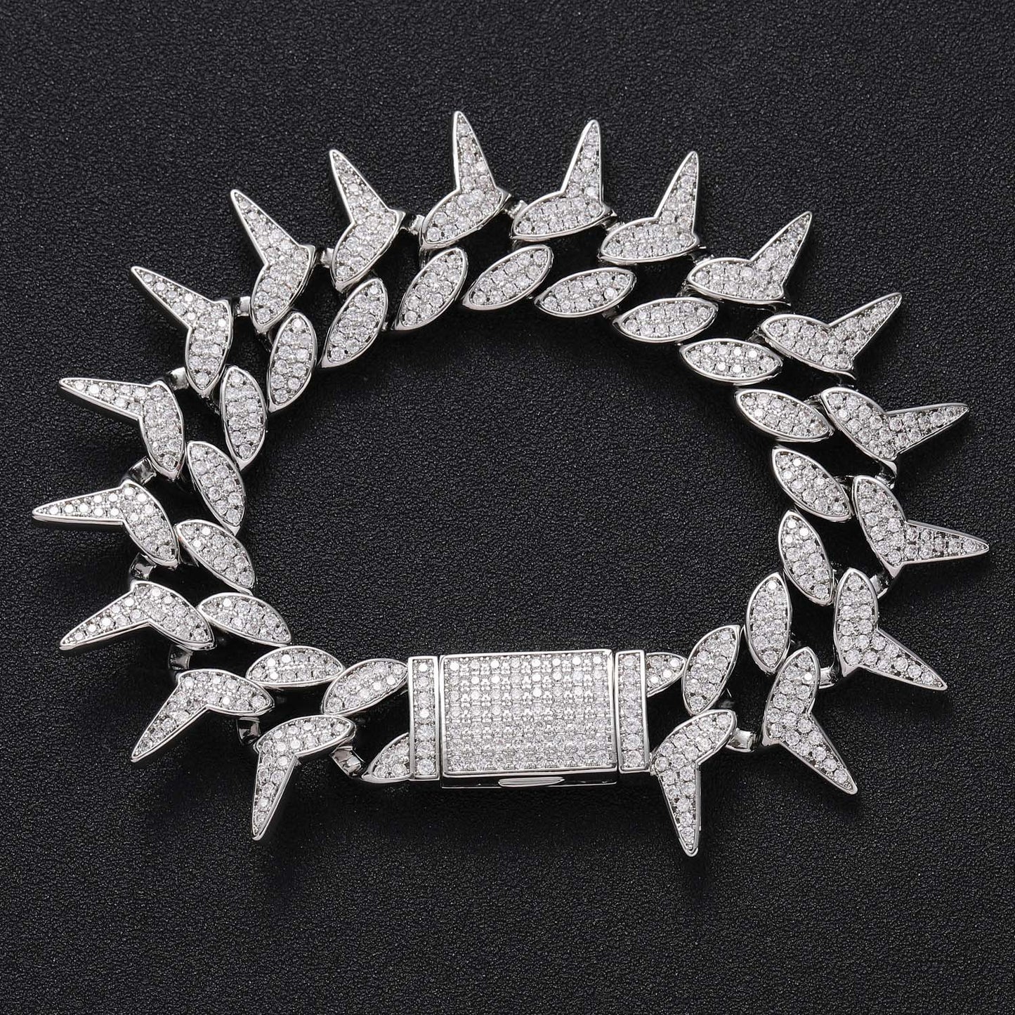 Hip Hop Punk Cuban Link Thorn Cubic Zirconia Necklace for Men