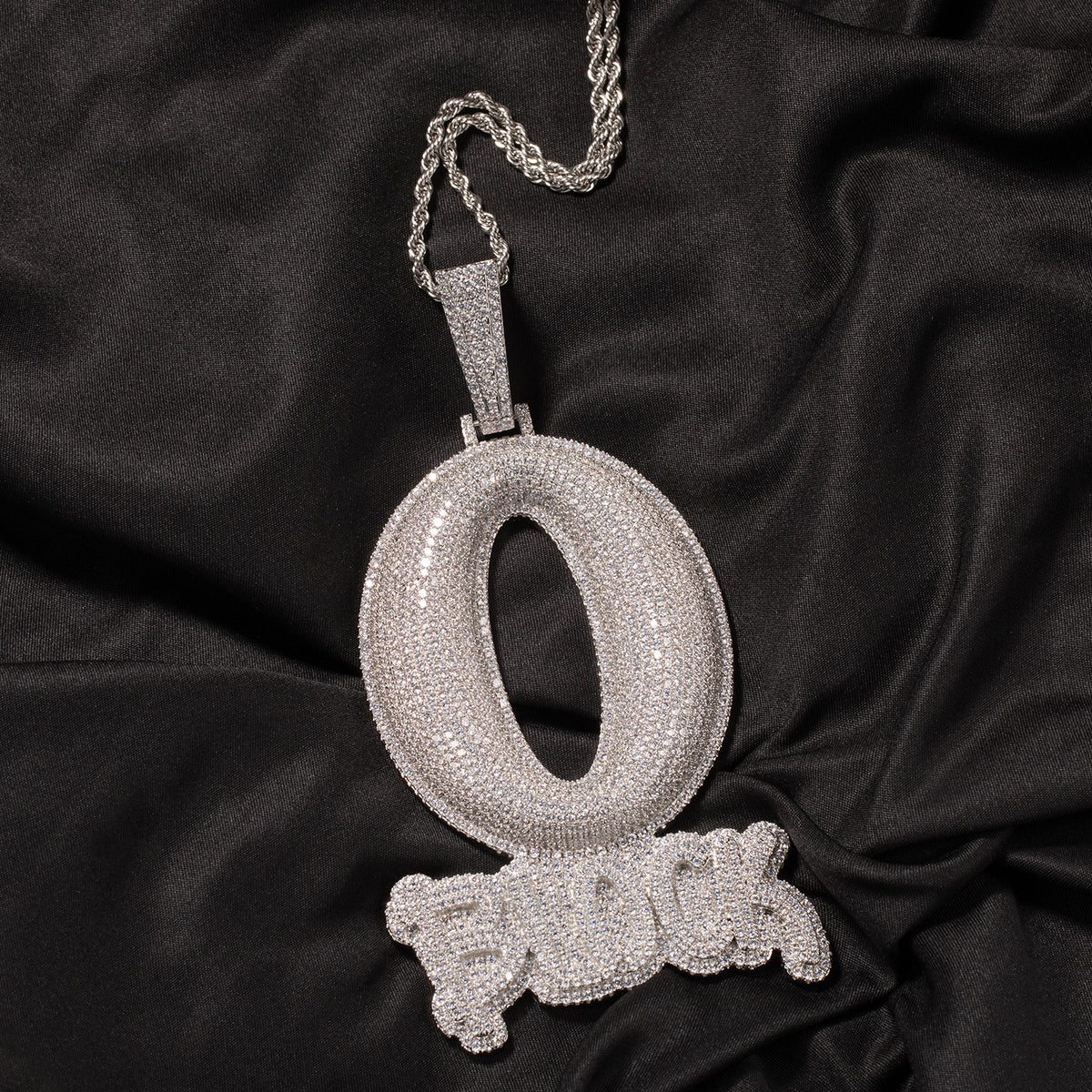 Iced Out Letter Pendant Necklace for Men and Women - Silver Plated Cubic Zirconia Hip Hop Statement Chain, 24 Inch Twist Rope Chain product image