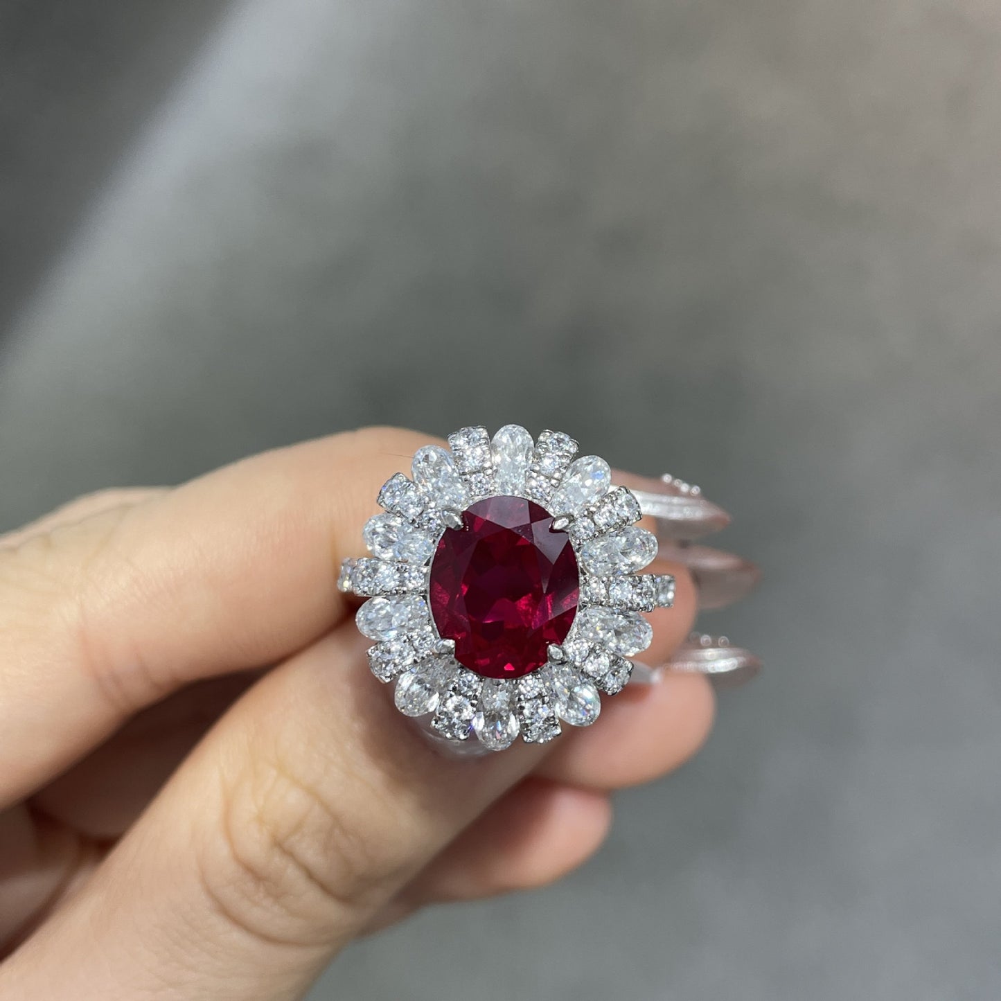 Oval Color Stone Halo Ring for Women, 5 Carat Cocktail Ring product image