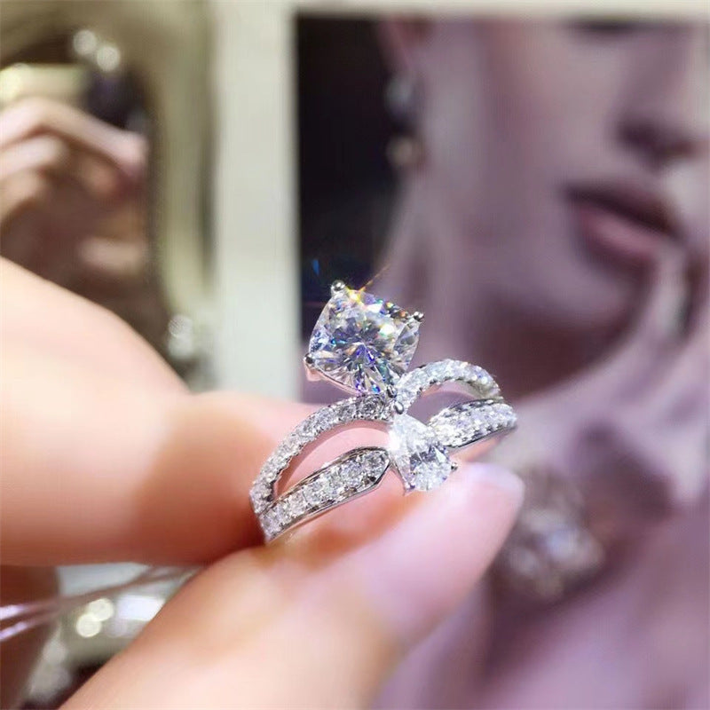 Pink or White 1 Carat Moissanite Ring for Women, Cushion Cut Crossover Band Engagement Ring product image