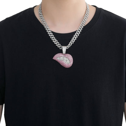 Hip Hop Cuban Link Lip Alloy Pendant Necklace for Men and Women