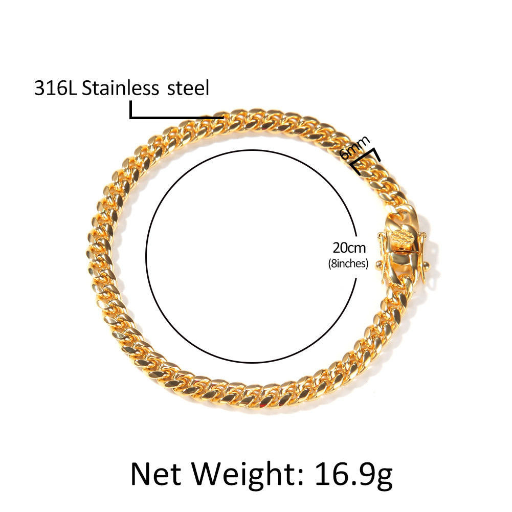 Men’s Stainless Steel Cuban Link Chain Necklace & Bracelet Set, Gold Plated or Silver Tone Hip Hop Statement Jewelry