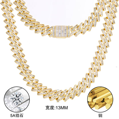 Geometric Zircon Cuban Link Chain Necklace and Bracelet