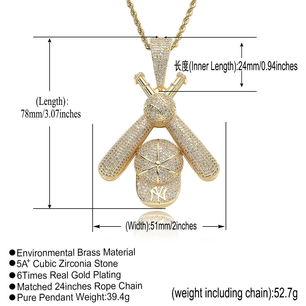 Hip Hop Fashion Cubic Zirconia Pendant Necklace for Men and Women