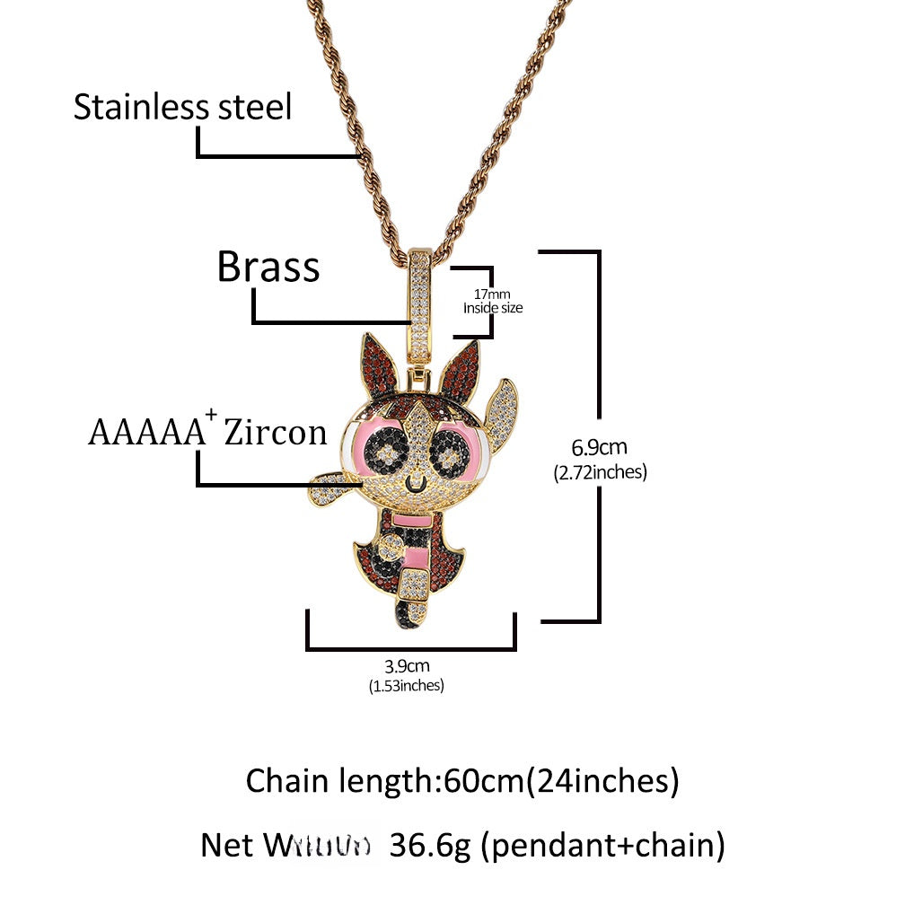 Cute Cartoon Cubic Zirconia Pendant Necklace for Women with 24 Inch Twist Chain