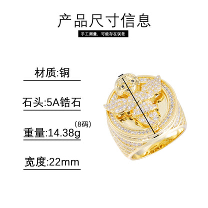 Angel Signet Ring for Men with Zircon Stone Pavé, Hip Hop Geometric Circle Ring, Gold Tone or White Tone, Sizes 7 8 9 10