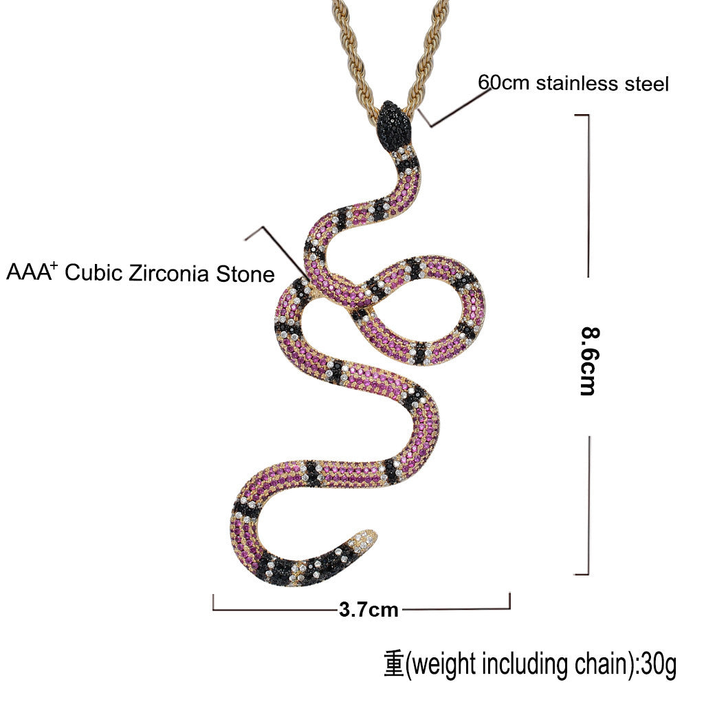 Hip Hop Snake Cubic Zirconia Pendant Necklace for Men and Women