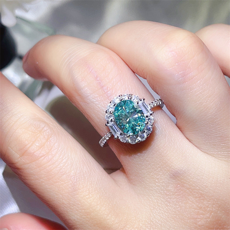Green Moissanite Halo Ring for Women, Oval Center Stone Promise Engagement Ring product image