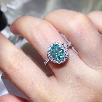 Green Moissanite Halo Ring for Women, Oval Center Stone Promise Engagement Ring