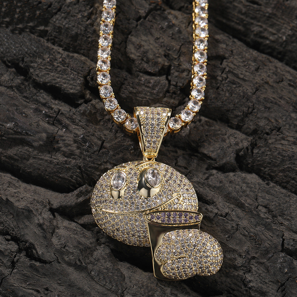 Iced Out Cartoon Face Pendant Necklace with Cubic Zirconia Hip Hop Chain for Women