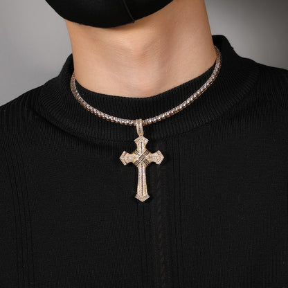 Iced Cross Pendant Necklace with Cubic Zirconia on 24 Inch Twist Chain