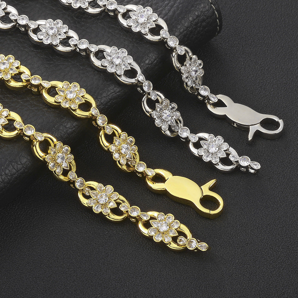 12 mm Flower CZ Link Hip Hop Necklace with Copper Base - CHA446 product image