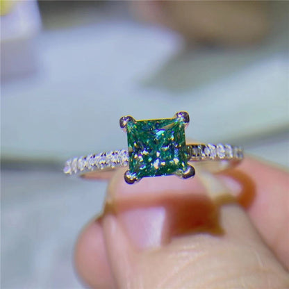Moissanite Ring for Women, Heart Emerald Cut and Princess Cut Halo Band Ring Gift