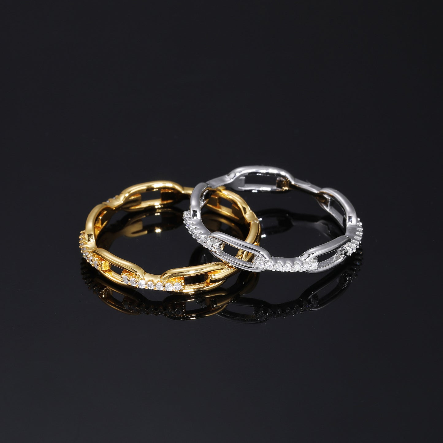 925 Silver Moissanite Chain Link Ring – Geometric Pavé Band for Women and Men product image