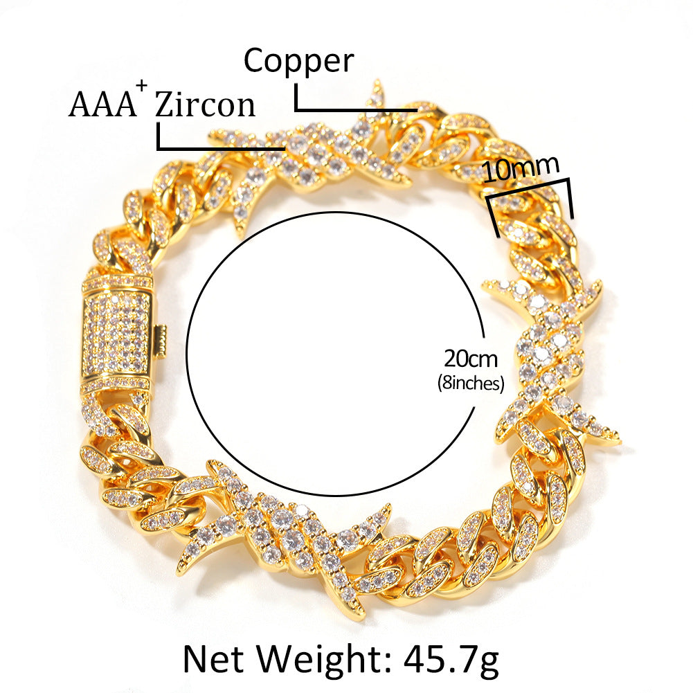 Iced Out Cuban Link Bracelet & Necklace Set with Cubic Zirconia, Hip Hop Statement Chain Jewelry for Women & Men