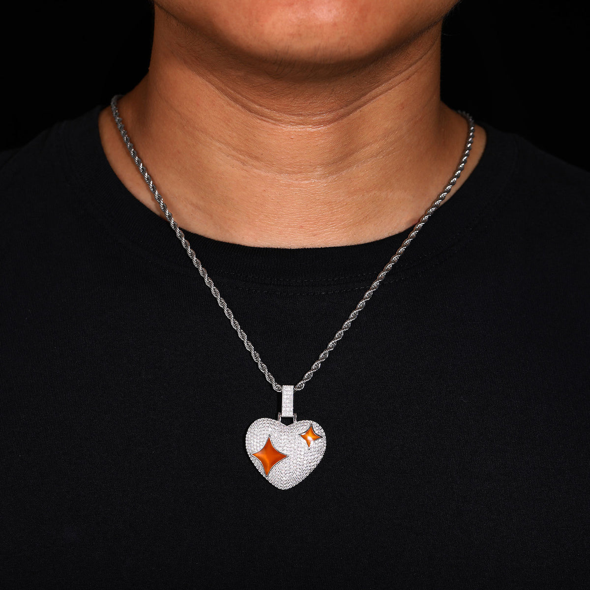 Iced Out Heart Moissanite Pendant Necklace in White Gold Tone product image