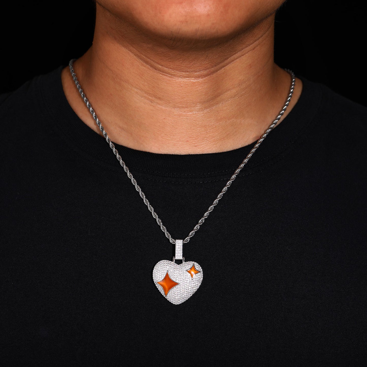 Iced Out Heart Moissanite Pendant Necklace in White Gold Tone product image