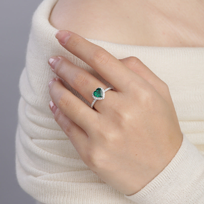 Heart Halo Moissanite Ring, Green Heart Stone S925 Sterling Silver product image