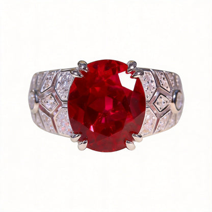 Vintage-Inspired 6 Carat Lab-Grown Ruby Ring, S925 Silver Gold-Plated Statement Ring