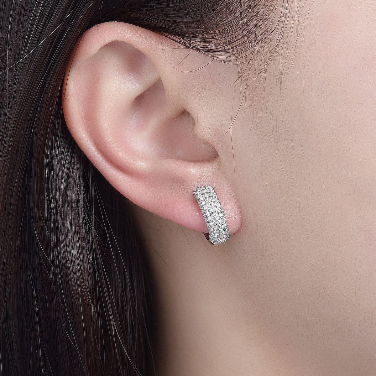 S925 Moissanite Huggie Hoop Earrings for Women, Pave Hoop Earrings, Everyday Sparkle Jewelry Gift product image