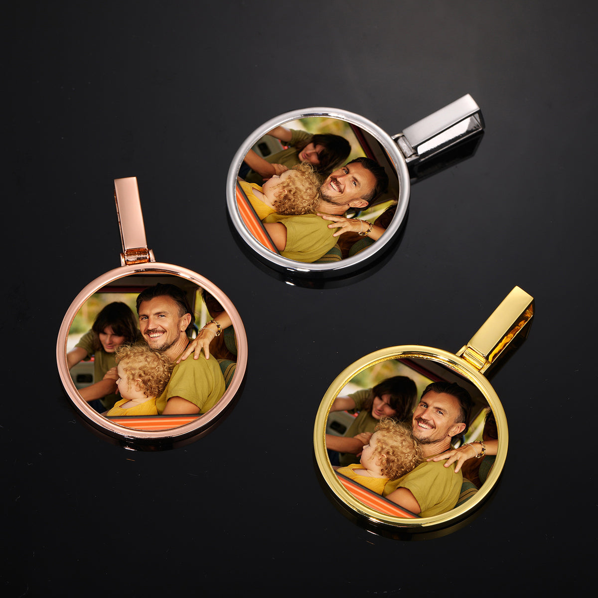Custom Photo Round Pendant Necklace for Men and Women in Gold Tone product image