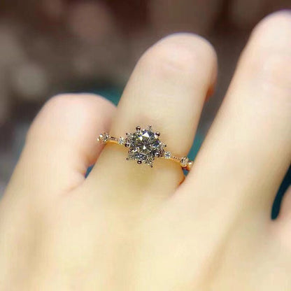 Moissanite Flower Halo Ring for Women, Floral Engagement Ring, Wedding Promise Ring, Rose Tone or White Tone