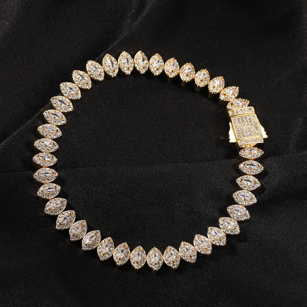 Unisex Marquise Cut Cubic Zirconia Bracelet in Gold or Silver Tone – Hip Hop Statement Chain, 7 Inch & 8 Inch