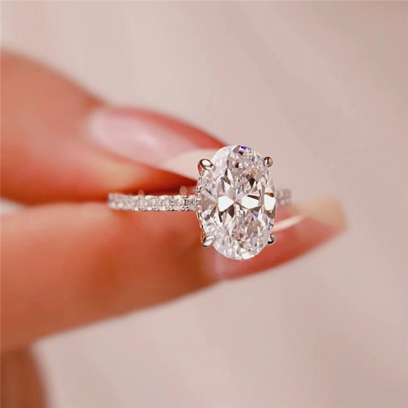 Oval Cut Moissanite Ring with Pavé Band for Women, European American Style Promise Ring product image