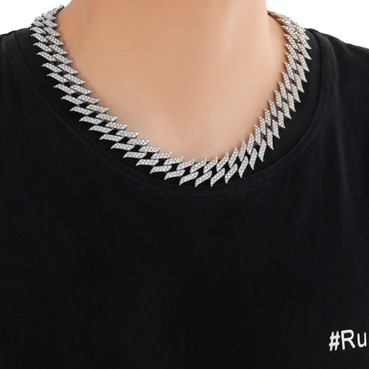 Hip Hop Diamond Shape Cuban Link Thorn Alloy Necklace for Men