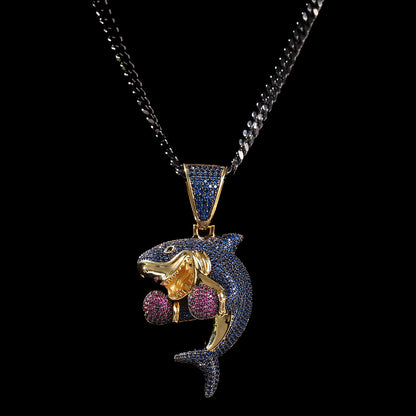 Iced Shark Pendant Necklace for Men with Cubic Zirconia Hip Hop Chain in Gold or Silver Tone