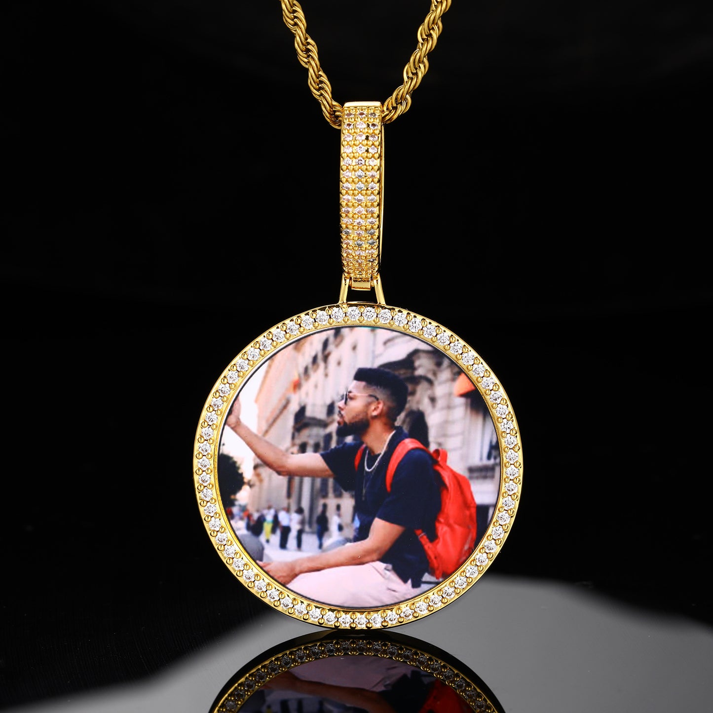 Custom Photo Pendant Necklace for Men, Iced Out Round Pendant Chain, Hip Hop Streetwear Jewelry product image