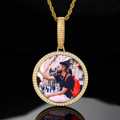 Custom Photo Pendant Necklace for Men, Iced Out Round Pendant Chain, Hip Hop Streetwear Jewelry