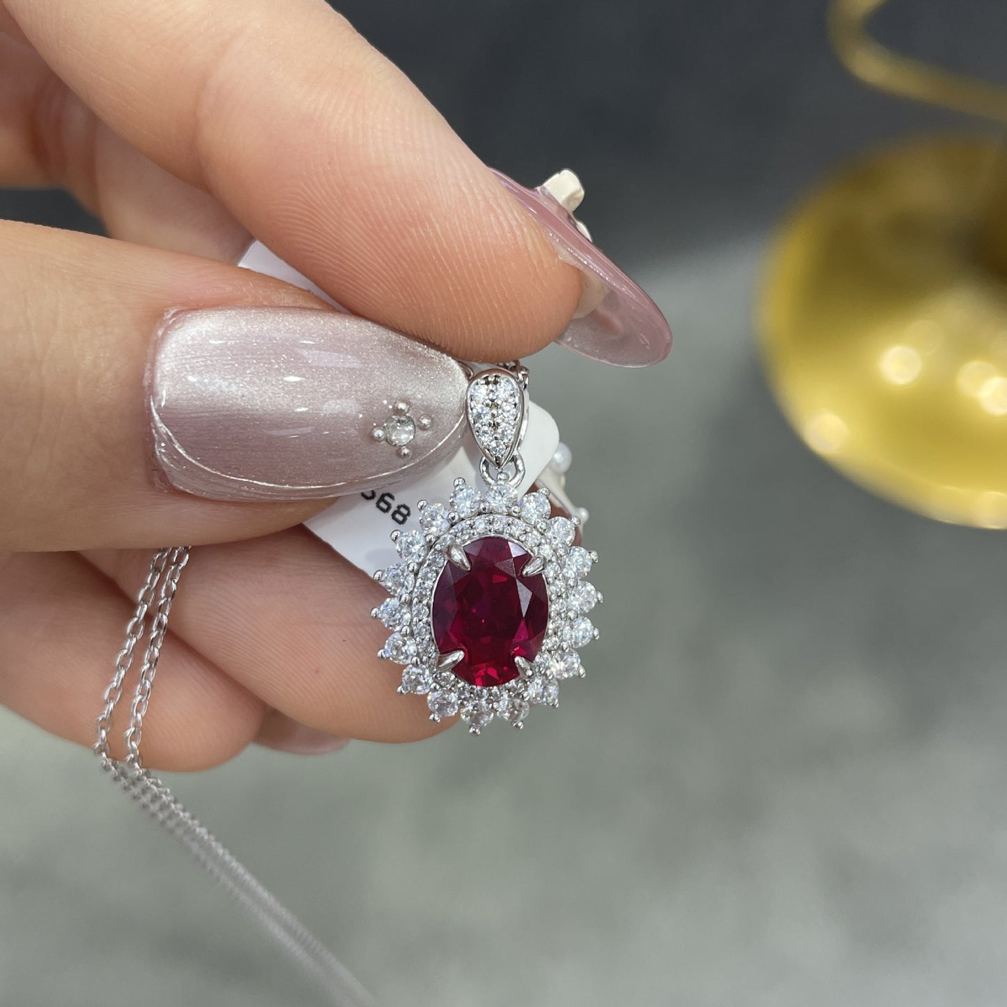 925 Silver Oval Red Halo Ring for Women, Promise Ring, Engagement Style product image