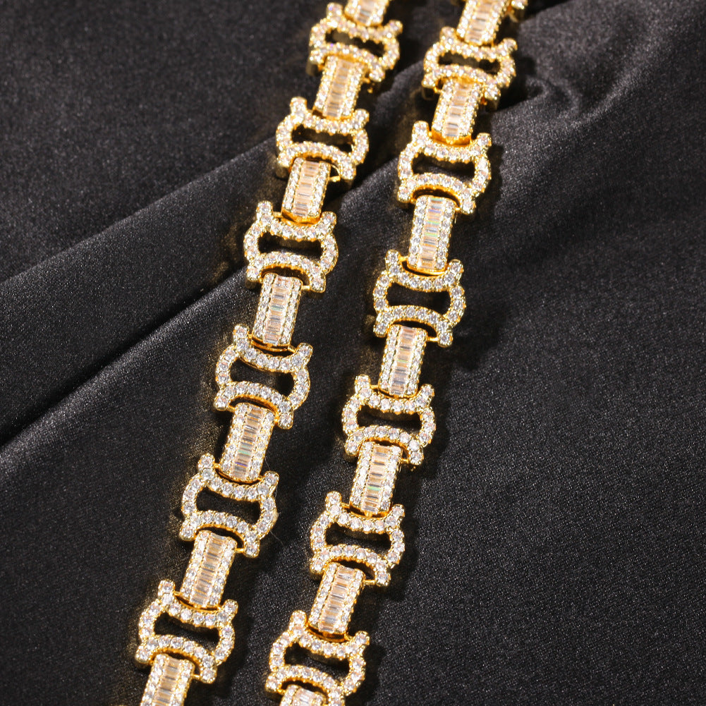 Iced Line Link Cubic Zirconia Necklace for Women & Men, Gold Plated or Silver Plated Statement Chain Pendant Necklace