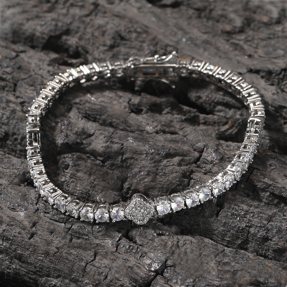 Hip Hop Cubic Zirconia Bracelet and Necklace Set for Women & Men, Gold Plated or Silver Plated Round Link Chain Jewelry