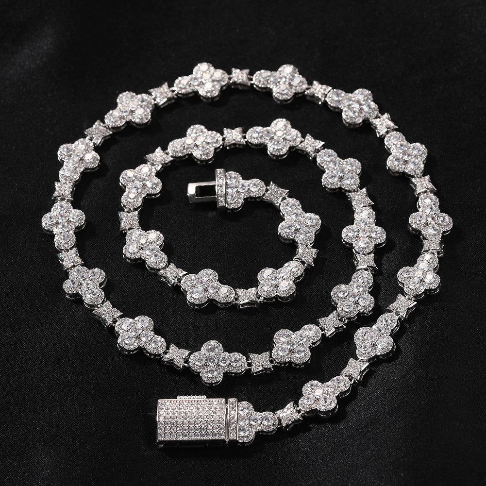 Iced Geometric Line Necklace for Women & Men - Cubic Zirconia Hip Hop Statement Chain in Gold or Silver, 16/18/20 Inch