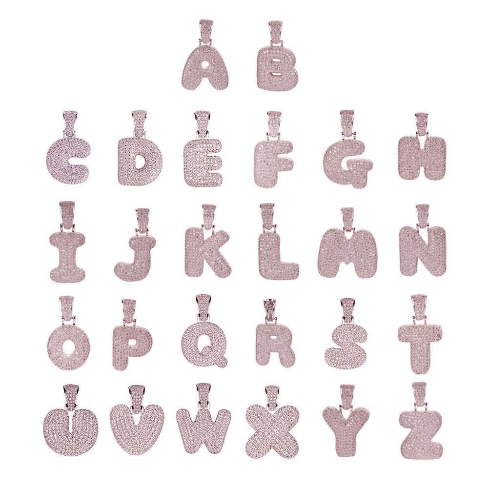 Hip Hop Letter Bubble Cubic Zirconia Pendant Necklace for Men and Women