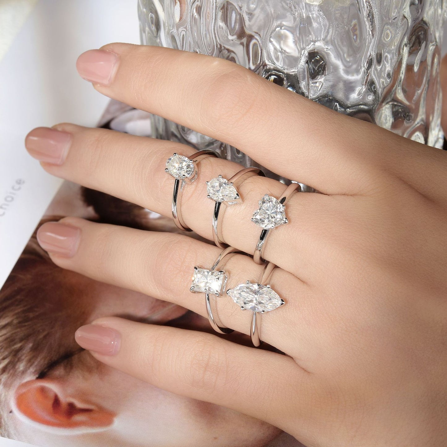 Moissanite Ring for Women, 1 Carat Solitaire Engagement Ring, Heart & Marquise Cuts product image
